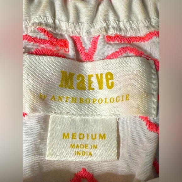 Anthropologie Maeve Pink and White Embroidered Off the Shoulder Top Medium - Picture 6 of 10